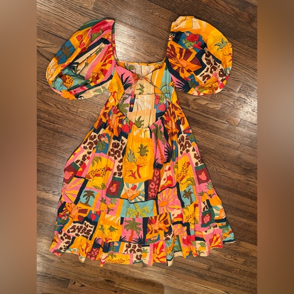 Farm Rio Tropical Collage Midi Dress Beach Maximalism Vacation Size Medium - Picture 6 of 10